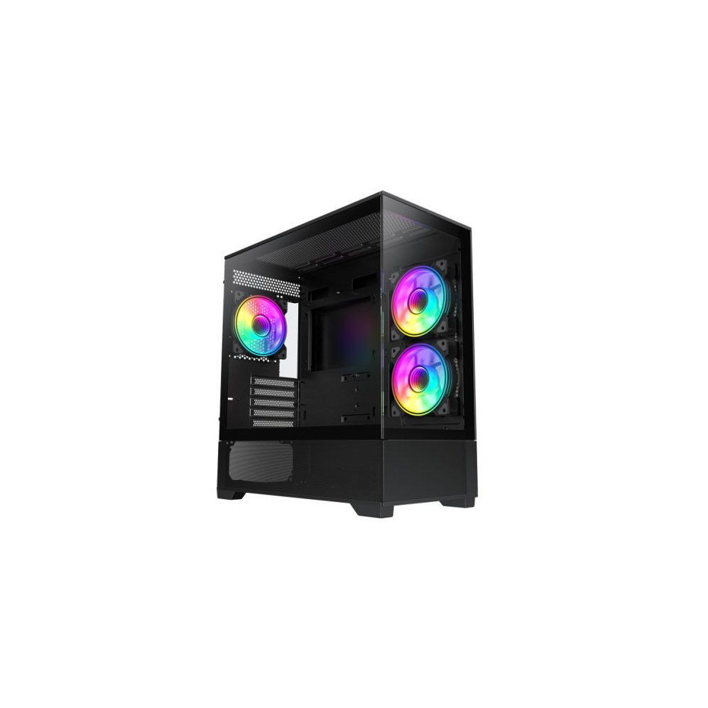 GameMax Vista Micro ATX Gaming Case w/ Glass Side & Front, Mesh Panelling, 3x Infinity ARGB Fans, ARGB PWM Fan Hub, Black