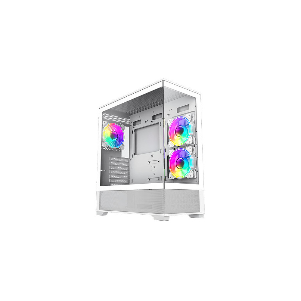 GameMax Vista ATX Gaming Case w/ Glass Side & Front, Mesh Panelling, 3x Infinity ARGB Fans, ARGB PWM Fan Hub, White