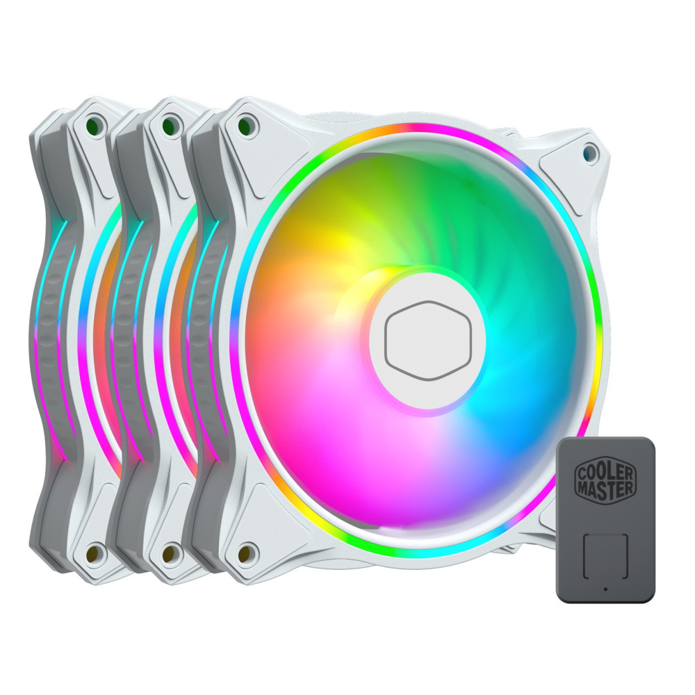 Cooler Master MasterFan MF120 Halo 3-in-1 White Edition Fan Pack, 120mm, 1800RPM, 4-Pin PWM Fan & 3-Pin ARGB Connectors, Dual Lo