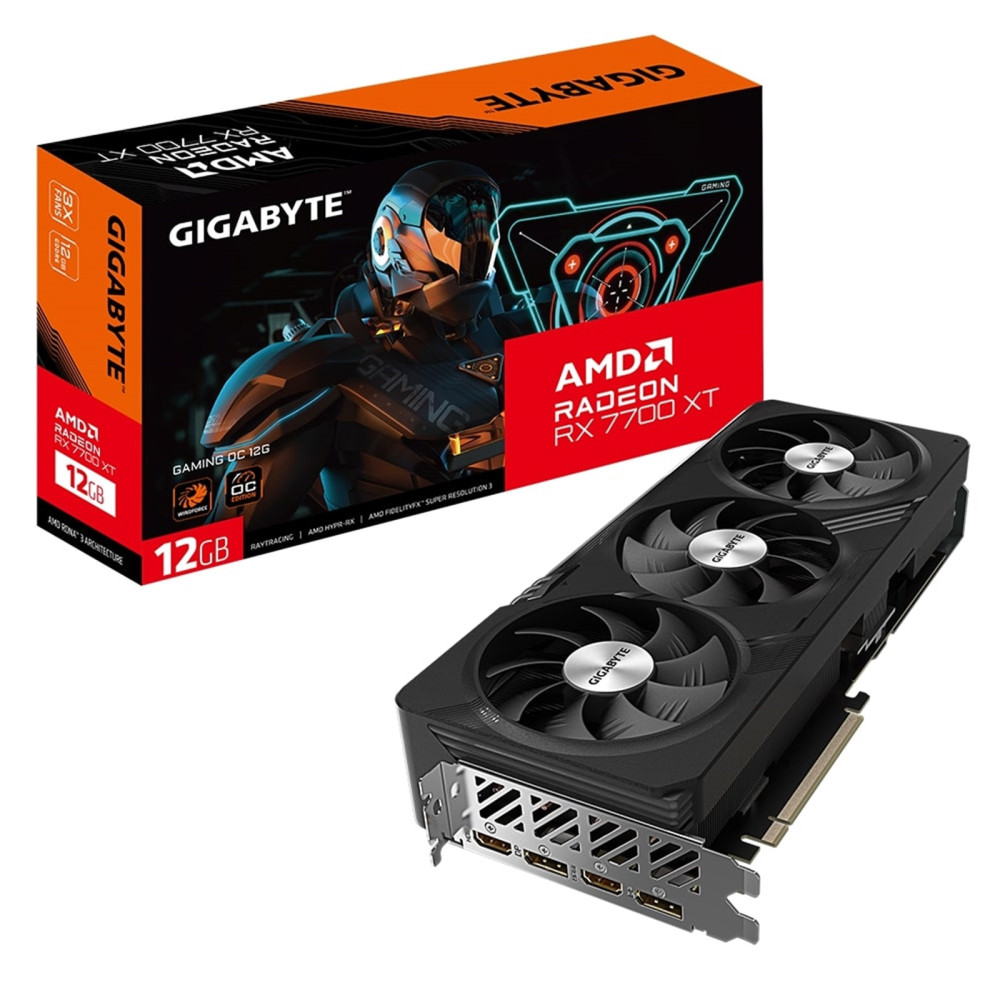 Gigabyte AMD Radeon RX 7700 XT GAMING OC Graphics Card, 12GB GDDR6, 3456 Streams, 2599 MHz Boost Clock, Triple Fan, RGB, 2x Disp