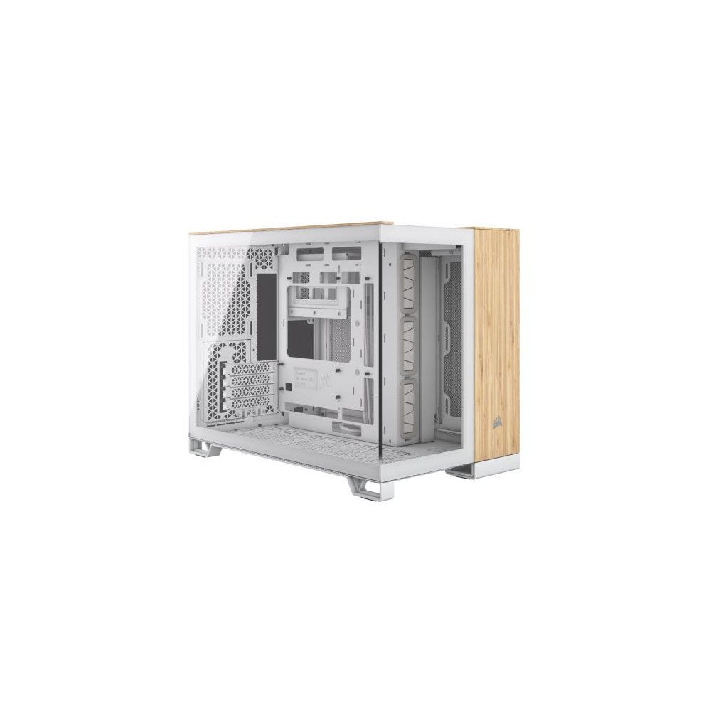 Corsair 2500X Dual Chamber Gaming Case w/ Glass Side & Front, Micro ATX, Mesh Panels, USB-C, Asus BTF Compatible, White/Bamboo W