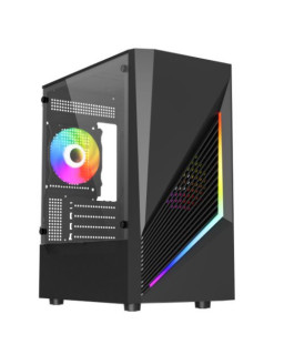 Vida Genesis Black ARGB Gaming Case w/ Glass Window, Micro ATX, 2x ARGB Fans, Front ARGB Strip