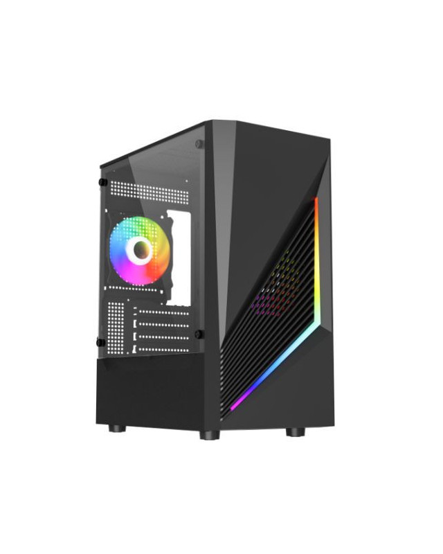 Vida Genesis Black ARGB Gaming Case w/ Glass Window, Micro ATX, 2x ARGB Fans, Front ARGB Strip