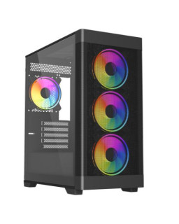 Vida Zephyr V2 Black ARGB Gaming Case w/ Glass Window, Micro ATX, 4x ARGB Fans, 6-Port PWM ARGB Fan Hub & Remote Control, Mesh F