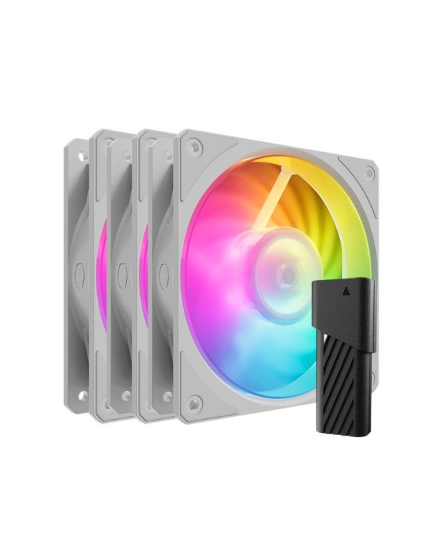 Cooler Master Mobius 120P ARGB PWM 12cm Case Fans (3-Pack), Ring Blade Design, 0-2400 RPM, Loop Dynamic Bearing, White, ARGB Controller Included