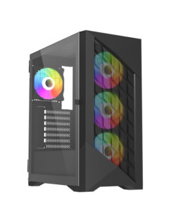Vida Typhoon Black ARGB Gaming Case w/ Glass Window, ATX, Mesh Front, 4x ARGB Fans