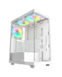 Vida Vetro White ARGB Gaming Case w/ Glass Front & Side, ATX, 3x ARGB PWM Fans, 6-Port ARGB Fan Hub & Remote Control