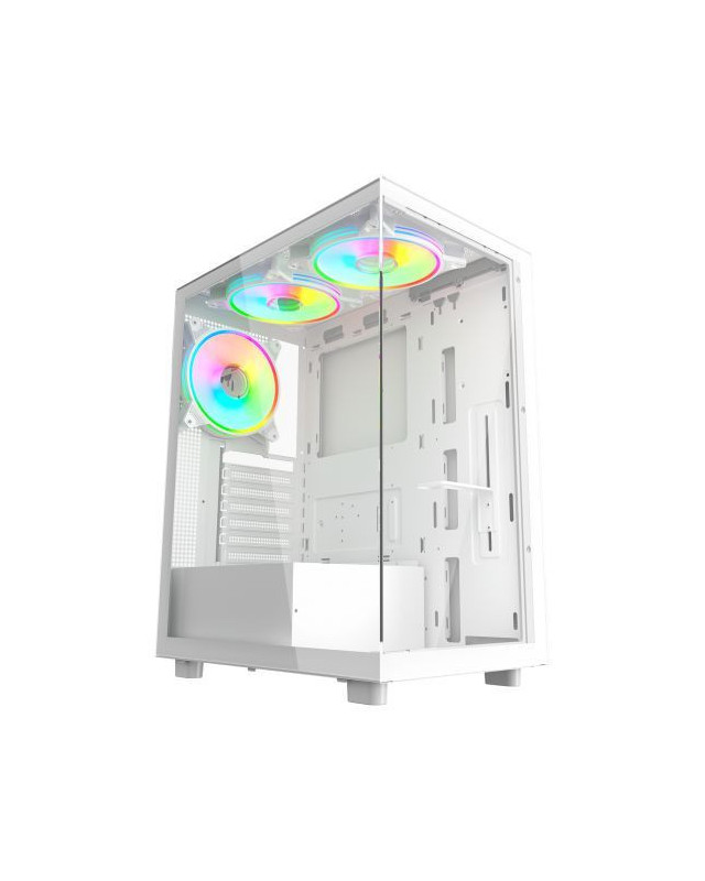 Vida Vetro White ARGB Gaming Case w/ Glass Front & Side, ATX, 3x ARGB PWM Fans, 6-Port ARGB Fan Hub & Remote Control