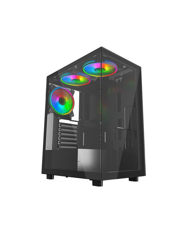Vida Vetro Black ARGB Gaming Case w/ Glass Front & Side, ATX, 3x ARGB PWM Fans, 6-Port ARGB Fan Hub & Remote Control