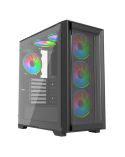 Vida Versa Black ARGB Gaming Case w/ Glass Side & Glass/Mesh Front, ATX, 6x ARGB PWM Fans, 6-Port Fan Hub & Remote Control *Glass & Mesh Front Panels included*