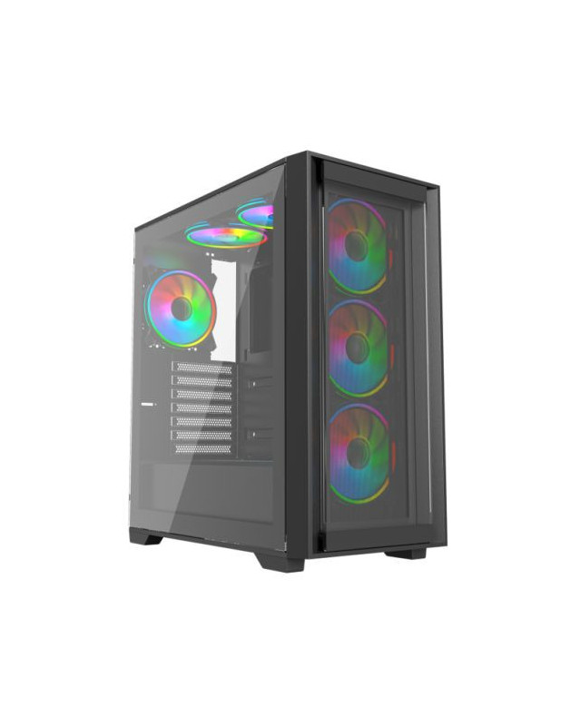 Vida Versa Black ARGB Gaming Case w/ Glass Side & Glass/Mesh Front, ATX, 6x ARGB PWM Fans, 6-Port Fan Hub & Remote Control *Glass & Mesh Front Panels included*
