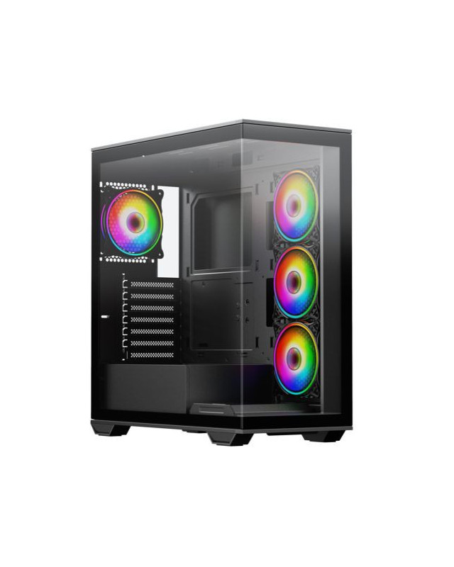 Vida Solus Black ARGB Gaming Case w/ Glass Side & Front, ATX, 4x ARGB PWM Fans, 6-Port ARGB Hub, USB-C