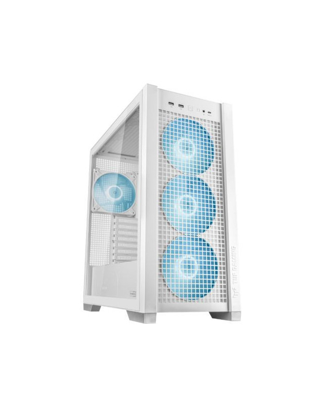 Asus TUF Gaming GT302 ARGB Case w/ Glass Window, E-ATX, 4x ARGB Fans, Interchangeable Side Panel, USB-C, Asus BTF Compatible, White