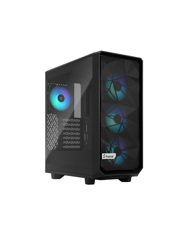 Fractal Design Meshify 2 Compact Lite RGB (Black TG) Gaming Case w/ Light Tint Glass Window, ATX, Angular Mesh Front, 4 RGB Fans, RGB Controller