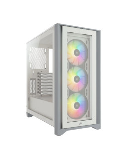 Corsair iCUE 4000X RGB Gaming Case w/ Tempered Glass Window, E-ATX, 3 x AirGuide RGB Fans, Lighting Node CORE included, USB-C, White