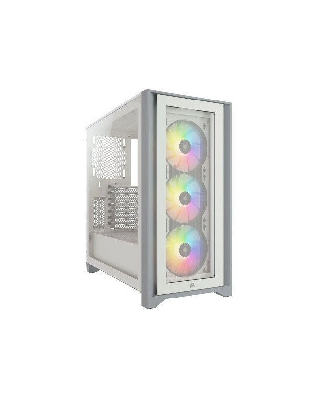 Corsair iCUE 4000X RGB Gaming Case w/ Tempered Glass Window, E-ATX, 3 x AirGuide RGB Fans, Lighting Node CORE included, USB-C, White
