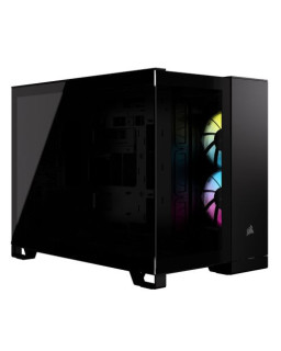 Corsair 2500X RGB Dual Chamber Gaming Case w/ Glass Side & Front, Micro ATX, 2x RGB Fans, Mesh Panels, USB-C, Asus BTF Compatible, Black