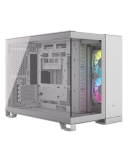 Corsair 2500X RGB Dual Chamber Gaming Case w/ Glass Side & Front, Micro ATX, 2x RGB Fans, Mesh Panels, USB-C, Asus BTF Compatible, White